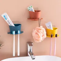 Punch-free Toothbrush Hanging Storage Shelf Toothpaste Toothbrush Holder Wall Mount Rack Bath Set Bathroom