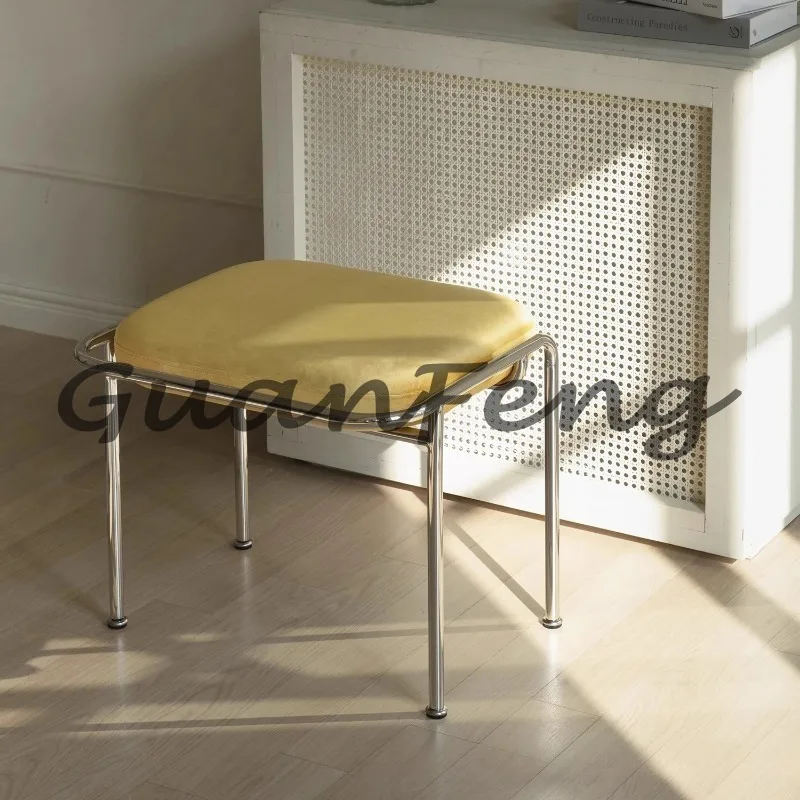 Nordic Style Upholstered Stool, Wrought Iron Shoe Changing Stool, Family Entrance Stainless Steel, Dining Stool