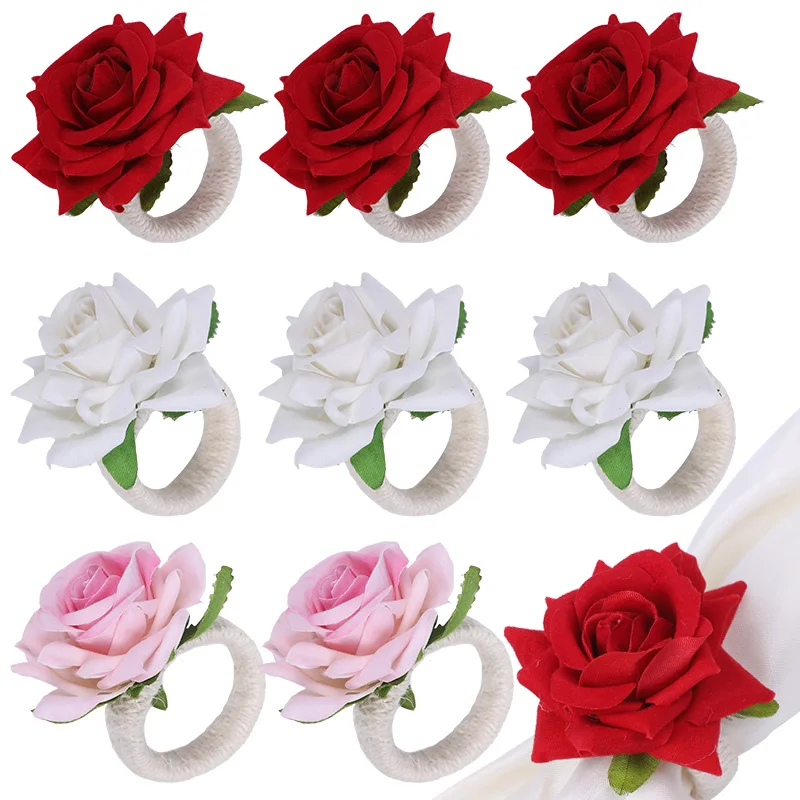 1Pc Rose Shape Handicraft Towel Buckle Napkin Ring Wedding Party Valentine's Day Hotel Table Decor Napkin Holder Supplies