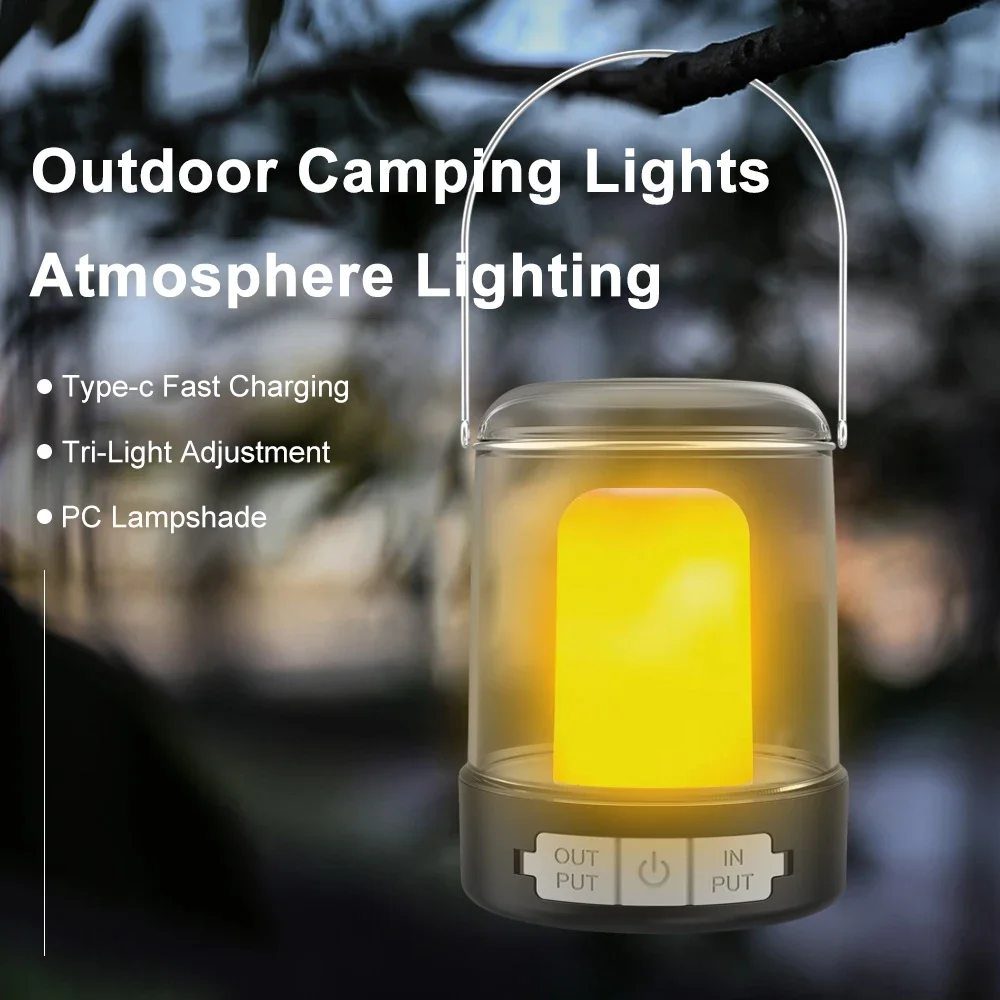 Portable Camping Lantern 3 Ligting Source Tent Ambient Light Rechargeable Flame Night Light Outdoor Waterproof Emergency Lamp