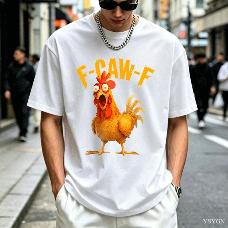 Summer Funny F Caw F Chicken Fcawf Chicken T-Shirt Men Funny Cotton Tee Shirt Crew Neck Short Sleeve T Shirts Gift Idea Clothes