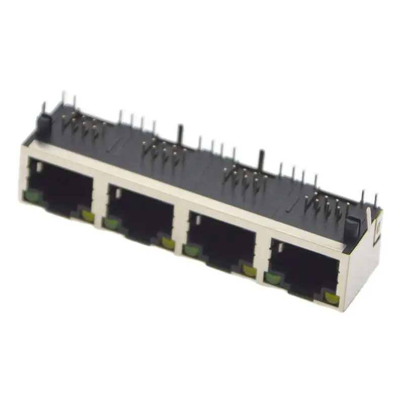 Imagem -04 - Conector de Rede Rj45 56 com Luzes 1*2 1*4 8p8c Blindado Porta Dupla Quatro Portas Rede de Cobre Novo 100 Peças