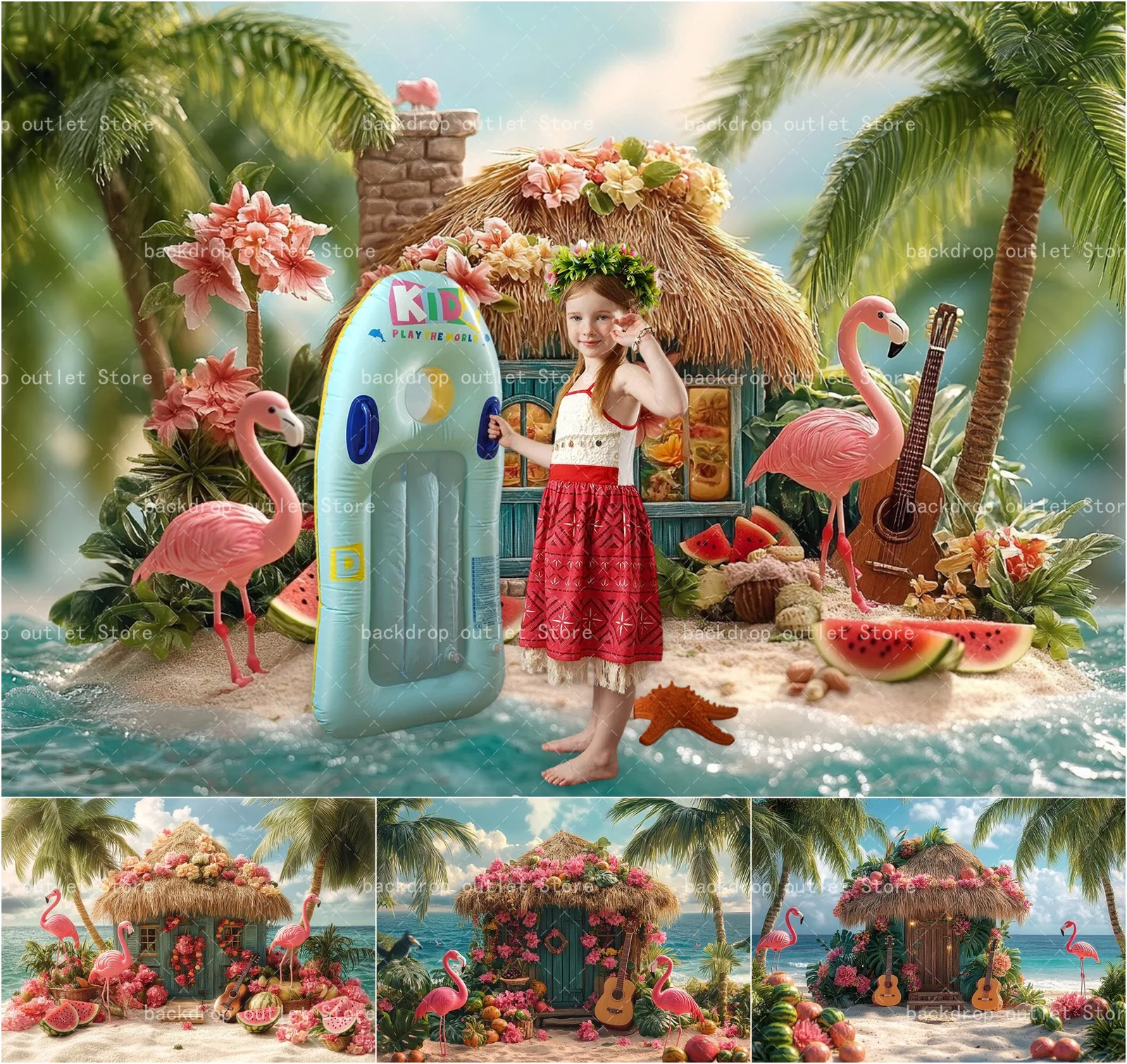 Mehofond Summer Hawaii Beach Photography Background Tropical Flowers Aloha Flamingo Cottage Kids Birthday Photo Backdrop