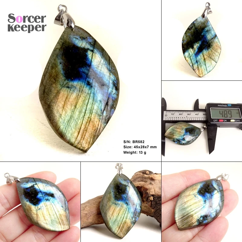 Stone Craft Natural Labradorite Raw Stone Polishing Geometric Shape Crystal Labradorite Pendent Exquisite Natural Training Stone