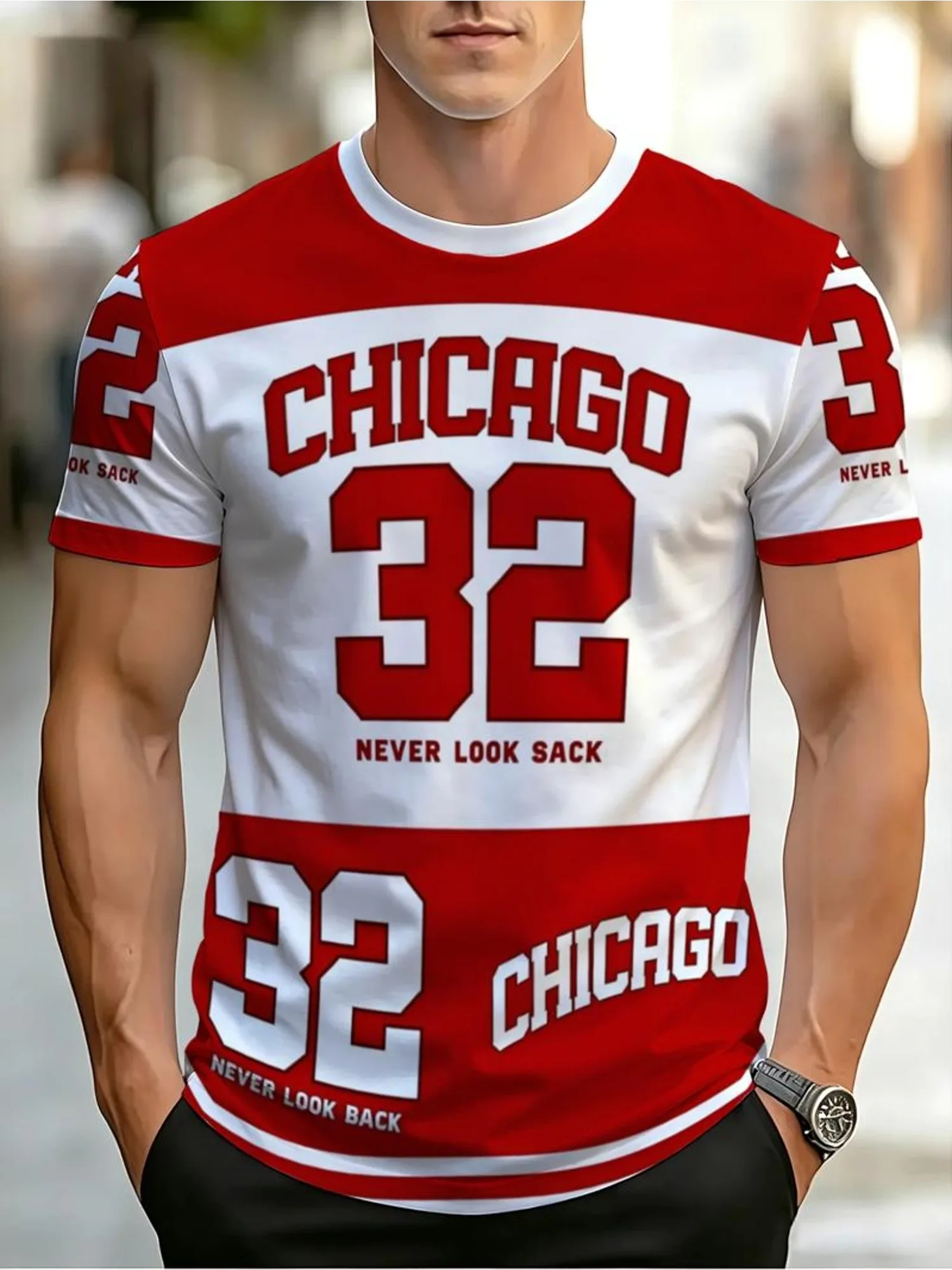 New men's short-sleeve T-shirt, loose-fitting and tailored with printed designs, versatile basic crew-neck top suitable for spri