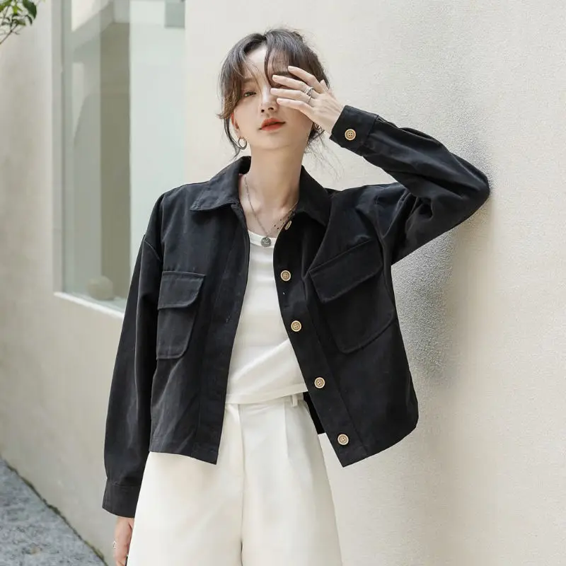 Long-sleeved Work Jacket for Women Thin 2025 Spring New Korean Casual Jacket Loose Versatile Short Top