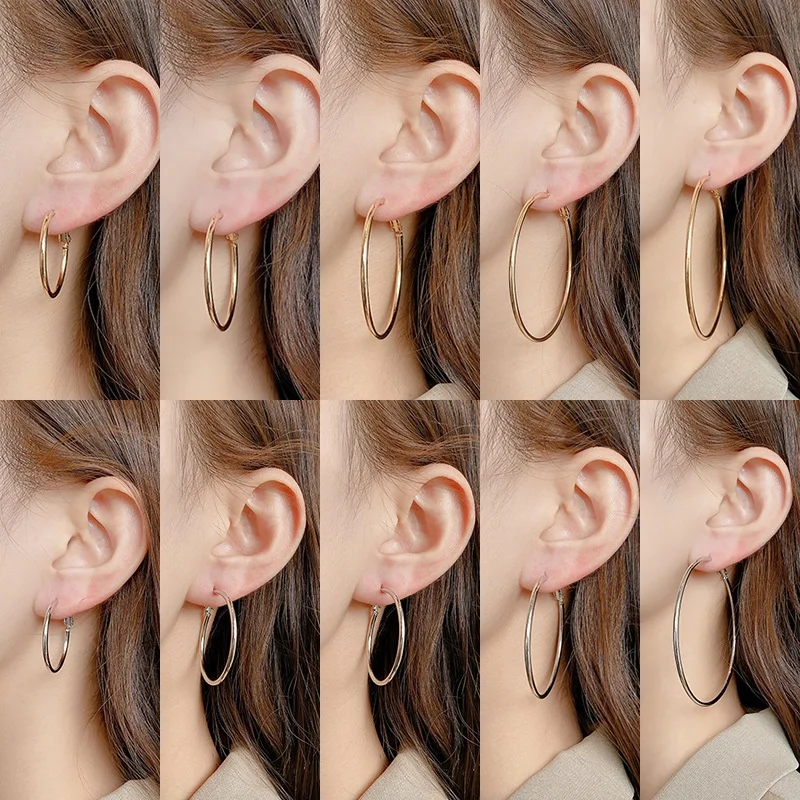 Fashion New Big Creole Earrings Big Circle Smooth Earrings Basketball Brincos Celebrity Brand Buckle Earrings Ladies