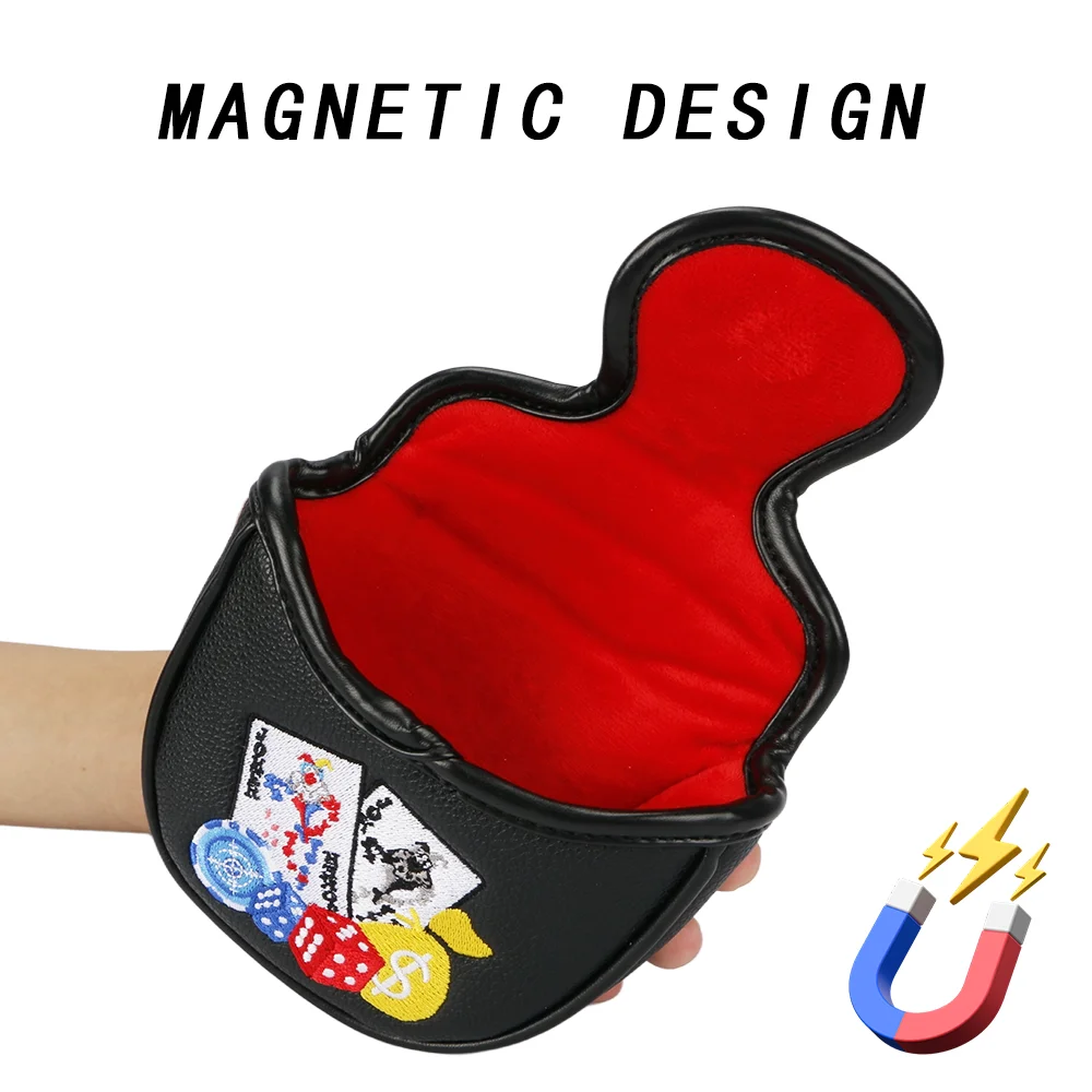 1pc Golf Putter Headcover Durable PU leather ,Poker Pattern with Magnetic Closure ,Black or Grey Color,Fits for Mallet or Blade