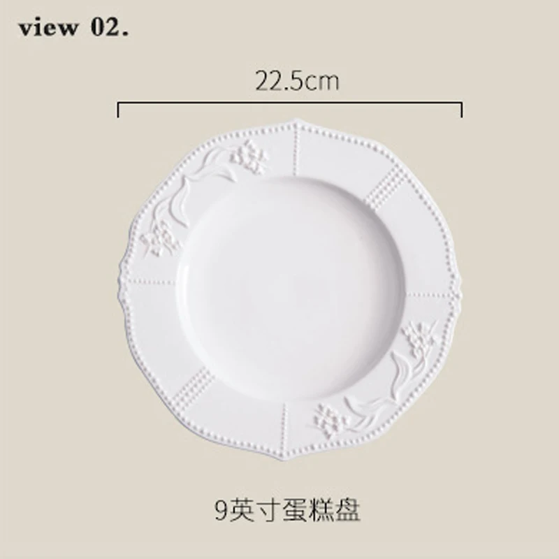 American Medieval Relief Lily of The Valley Lace Ceramic Western Food Pasta Dish Cake Dessert Deep Dish Kitchen Tableware