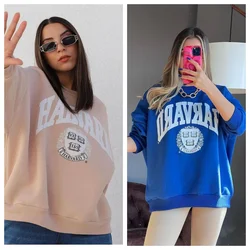 Women Crew Neck Sweatshirt Ladies Harvard Letter Graphic Print Oversized Sweatshirt Crewneck Preppy Cute Loose Jumper Pullover