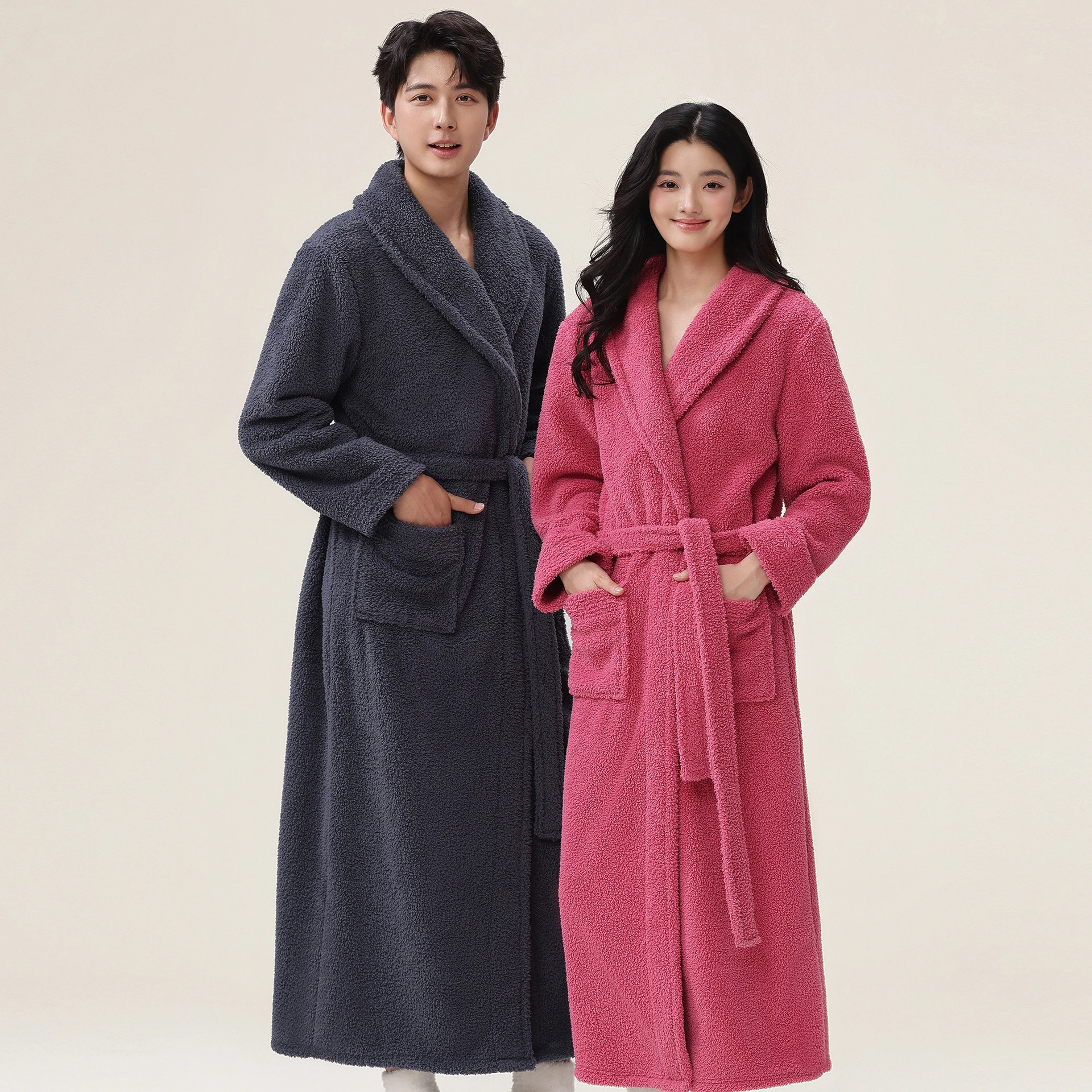 

Lovers Winter New Warm Flannel Robe Women And Men Sleepwear Lengthed Kimono Bathrobe Gown Intimate Lingerie Loungewear Pajamas
