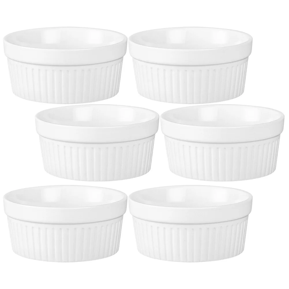 

6Pcs Ceramic Pudding Dessert Cups Household Baking Cups Smooth Easy Clean Multifunction Cup for Cake Muffin Ramekins 2 Oz
