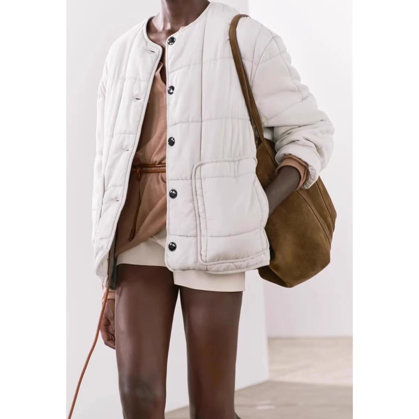 ربيع جديد وصول المرأة عارضة Sle طويلة Sve جولة Ne ket تصميم القطن Jaet ملابس خارجية تخفيف قطع مستقيمة #3