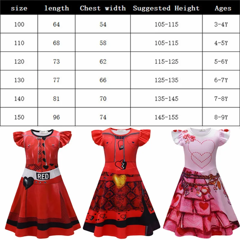 Girls Dresses Kids Descendantse 4 Red Cosplay Costume The Rise of Red Queen Of Hearts Princess Dress Halloween Carnival Dress Up