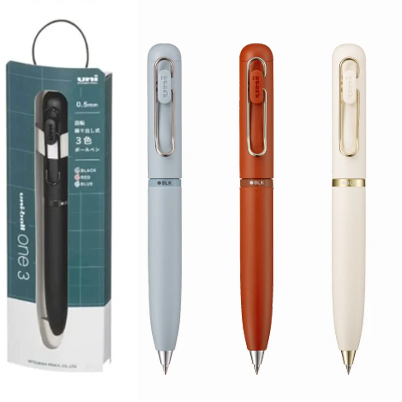 Uni Uniball Pocket Rotary Ballpoint Pen Mini Thick Core Rotary Multi functional 3-Color Quick Drying Signature Pens Module Tools