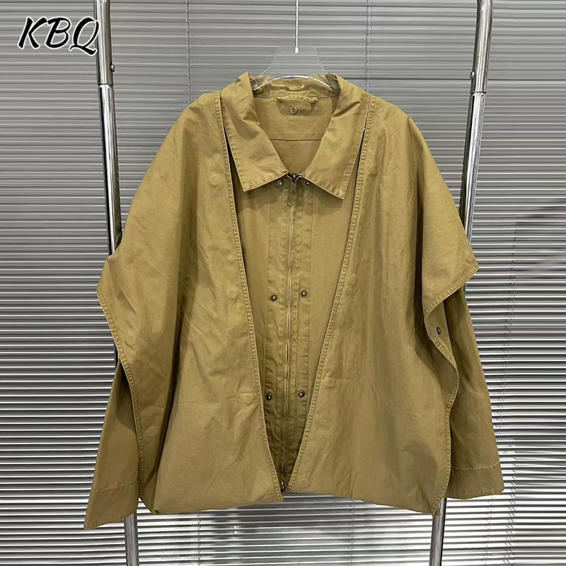 

KBQ Temperament Solid Spliced Zipper Loose Coats for Women Lapel Long Sleeve Temperament Loose Jackets Female Fashion Style New