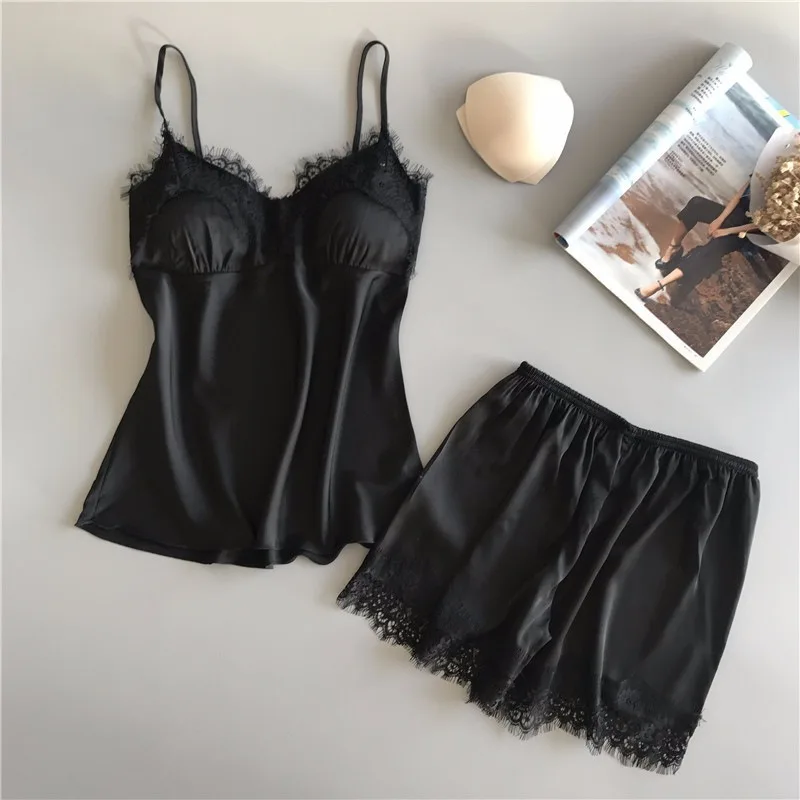 Sling Pajamas Female Summer Soft Silk with Cushion Sleepwear Homewear Gathered Large Size Sexy Nightwear Women Loungewear