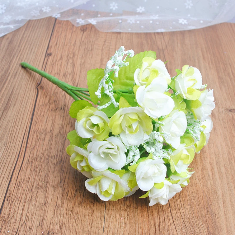 22CM Artificial Rose Home Dining Table Decoration Wedding Roadway Decoration Small Rose Bud Silk Flower Bundle