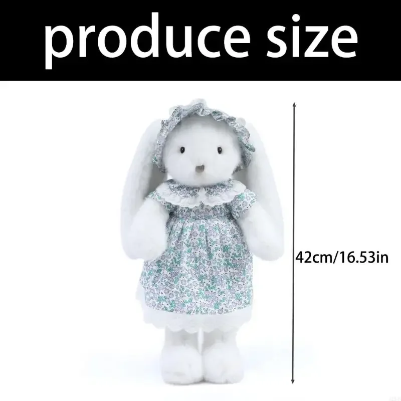 دمية محشوة على شكل أرنب من القطيفة على شكل حيوان مع فستان جميل على شكل زهرة من القطن، دمية مريحة لهدية استحمام الطفل 15UB