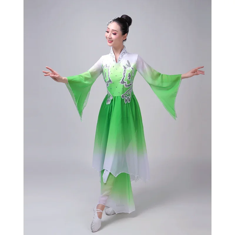 Grown-up Classical Chinese Costumes Yangko Dance Costumes Umbrella Fan Dance Chinese Style Wide Sleeve Perform Practice Clothing