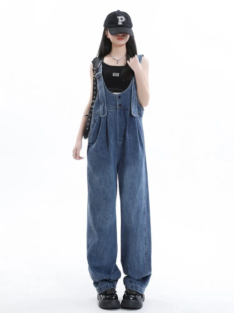 

Denim Wide Leg Jumpsuits Women Vintage Casual High Waist Full Length Loose Korean Style Harajuku All-match Fashion