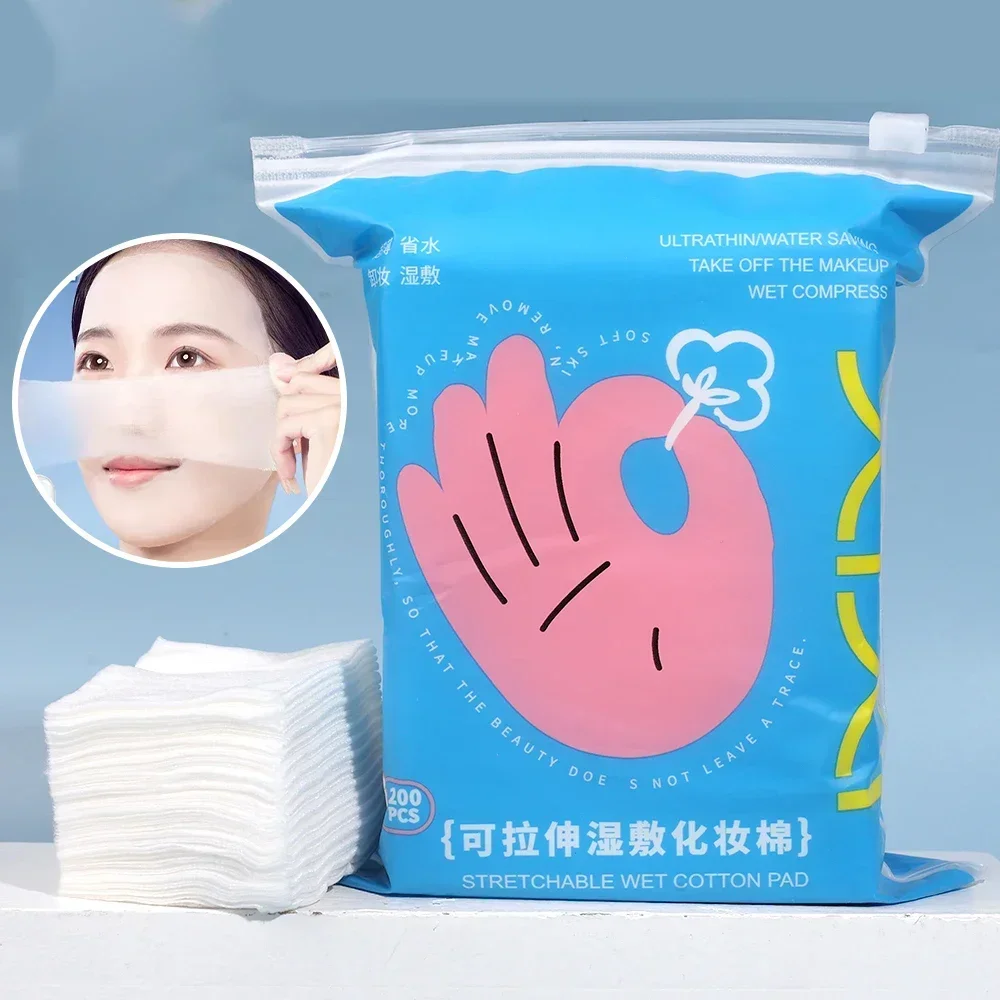 200Pieces Soft Stretchable Cotton Pads Disposable Elasticity Wet Makeup Pads Hydrating Cotton Wipe Cleaning Makeup Removal Pads