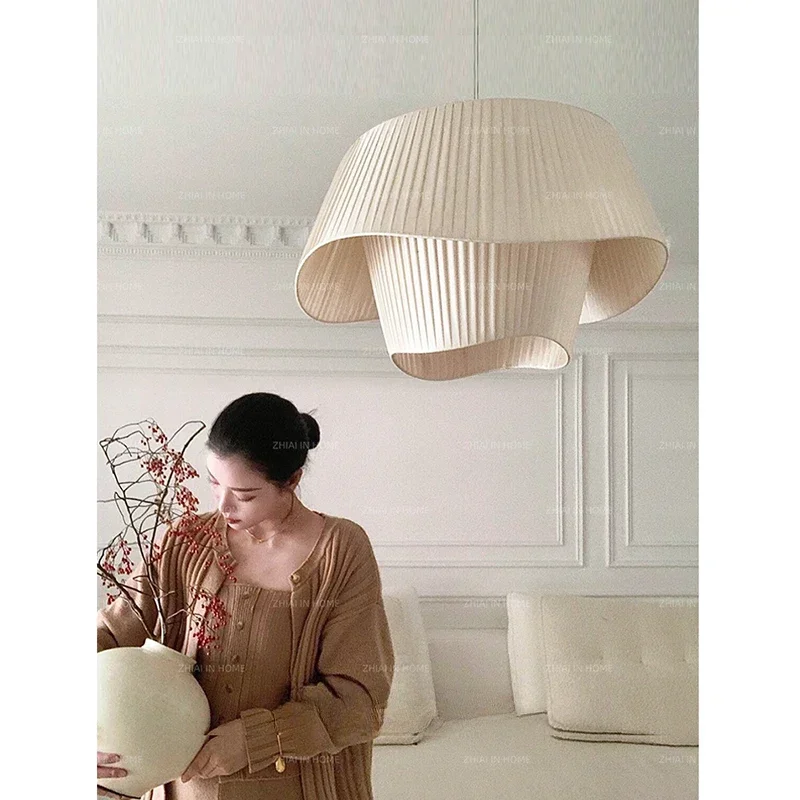 

French medieval pleated fabric chandelier wabi sand wind living room bedroom light ins cream wind dining room decoration