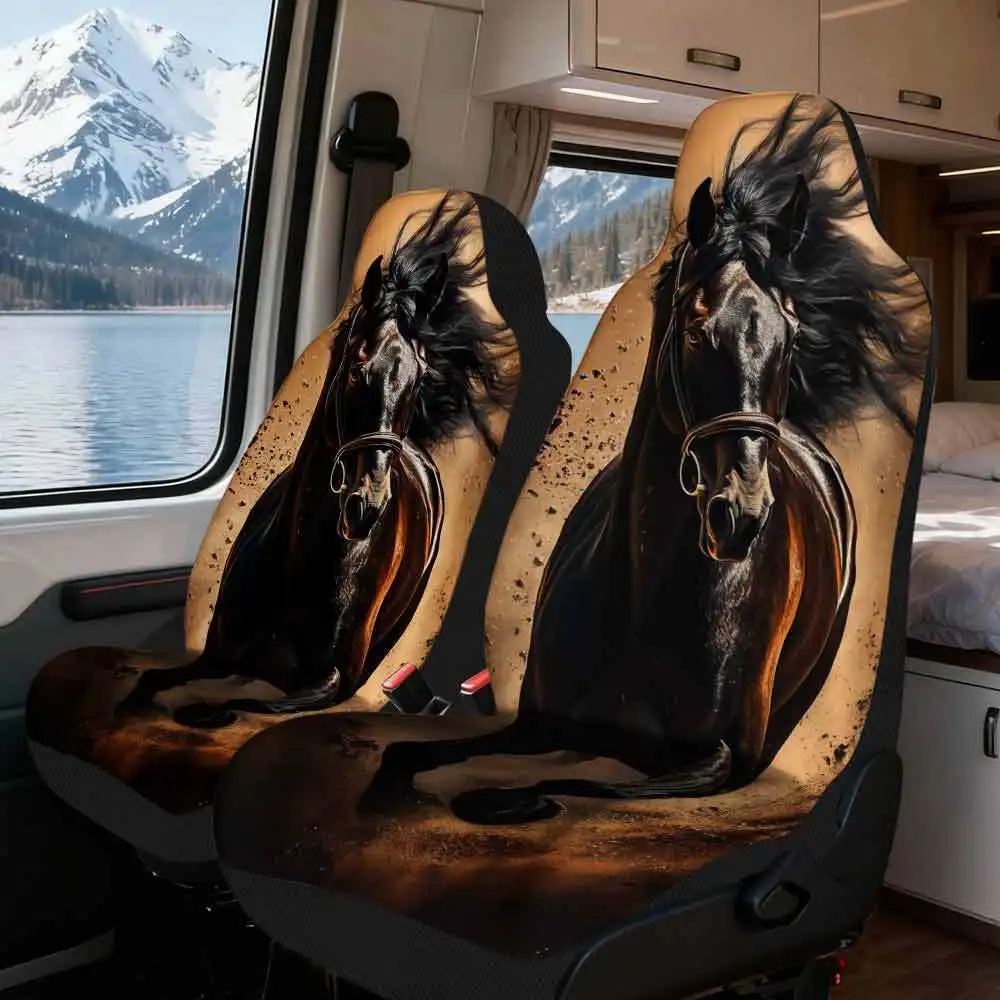 2pcs Car Seat Covers Set, Majestic Galloping Stallion Print, Fashionable Vehicle Seat Covers. Fits Urban Daily Travels, Weekend