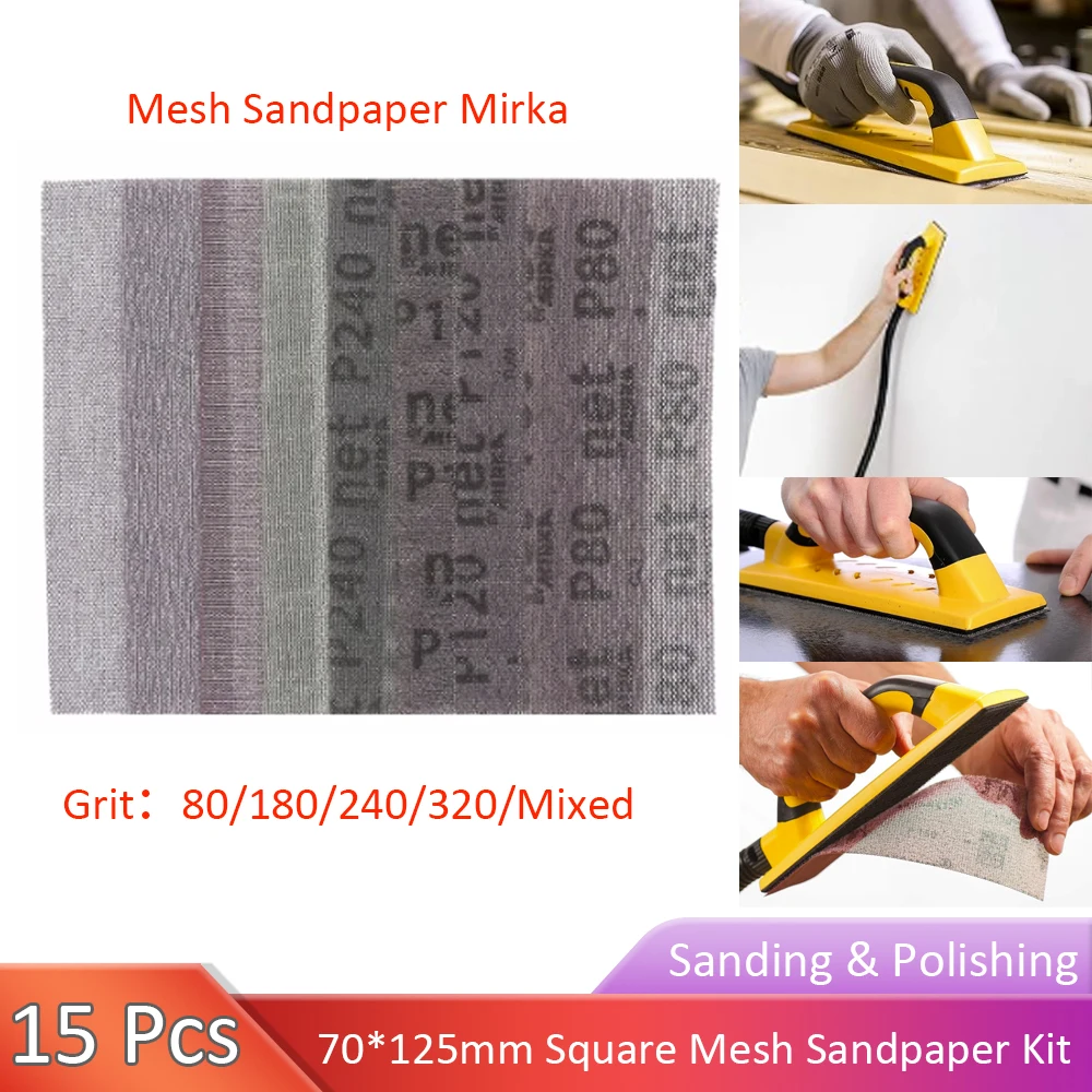 15 Pcs 125x70mm Mesh Sanding Paper Abrasive Mirka Abranet Sandpaper Hook Loop Sanding Discs 80-320 Grit For Metal Wood Car