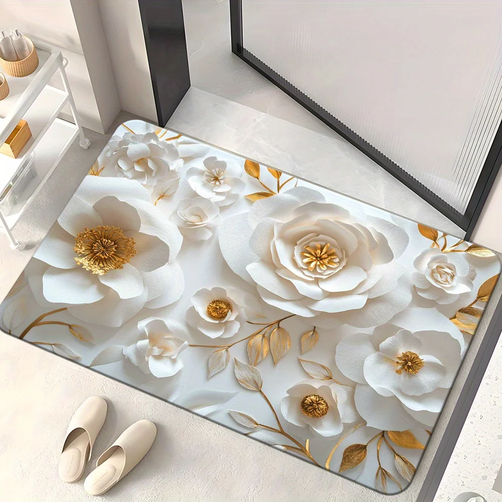 

1 шт. трехмерные цветы HD печатный нескользящий впитывающий коврик из микрофибры, который можно стирать в машине полиэстеровый дверной коврик, для спальни, гостиной