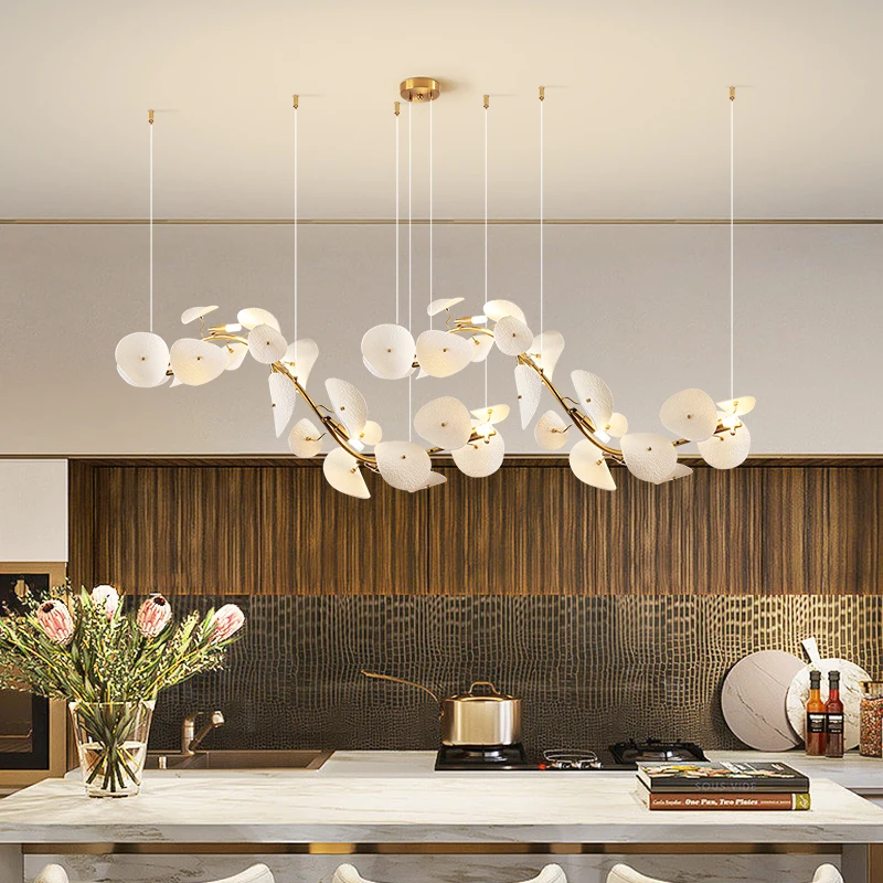 

Modern Lotus Leaf Chandelier For Dining Room Long Kitchen Table Living Room Ceramic Lotus Petal Pendant Chandelier Lights