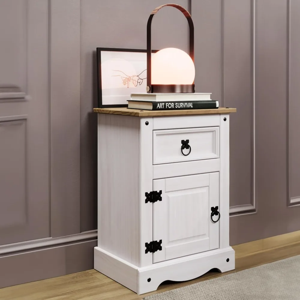 

Wood Nightstand 1 Door 1 Drawer Corona Snow
