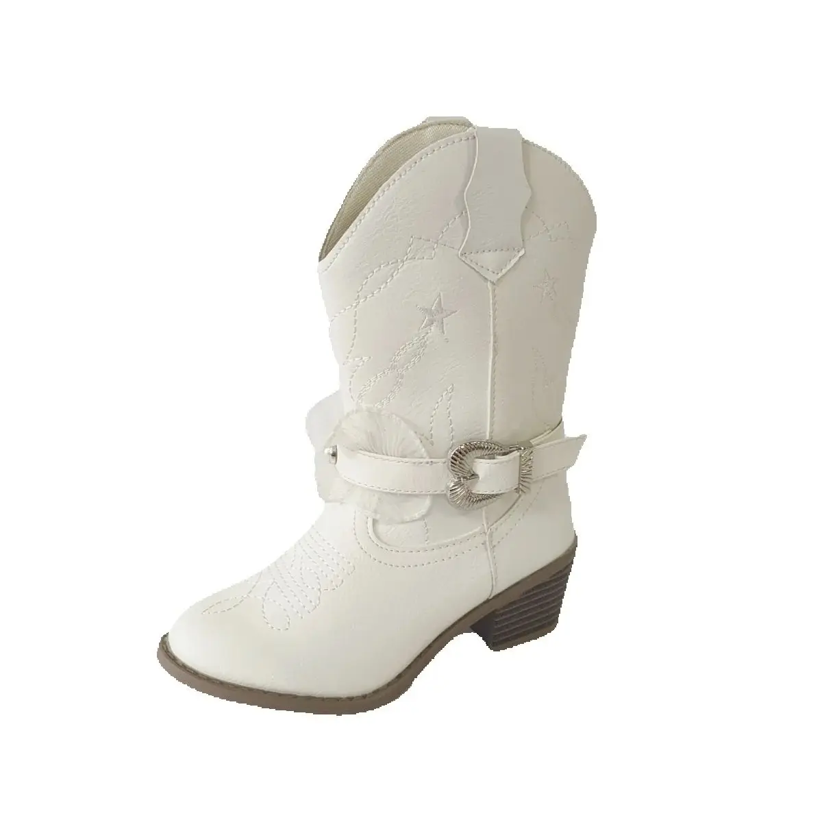 Boucle étoile brodée dentelle garniture perles bottes hautes bout rond talon épais hauteur augmenter confortable mi-mollet bottes filles bottes