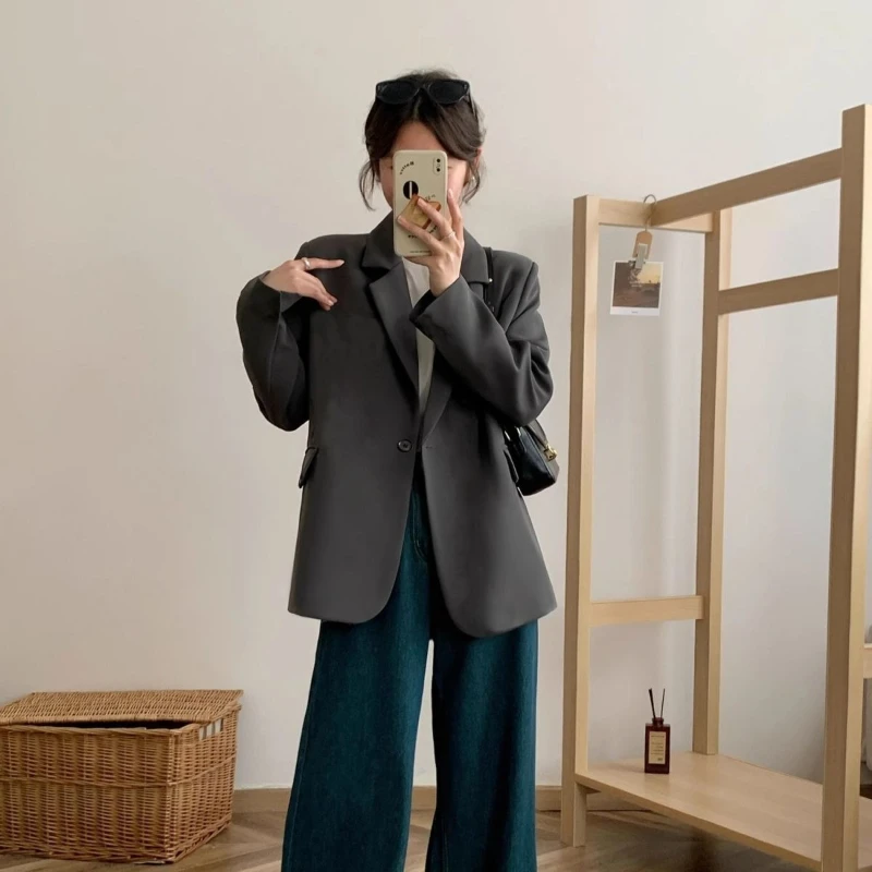 Giacca da abito di fascia alta in stile coreano elegante da donna nuova primavera con una giacca alla moda a maniche lunghe dal design casual e ampio