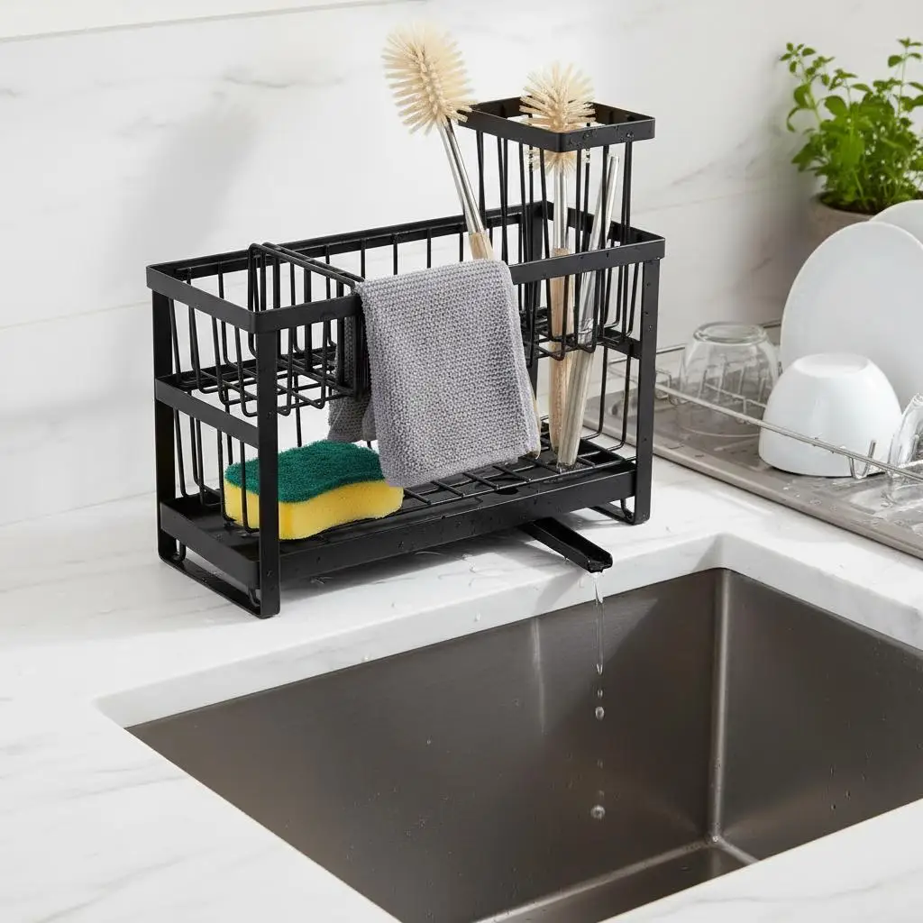 

Станция для уборки на кухне 11 x 9 x 4 дюйма для раковины и столешницы, 2-уровневая конструкция, съемная перегородка, вращающаяся подставка