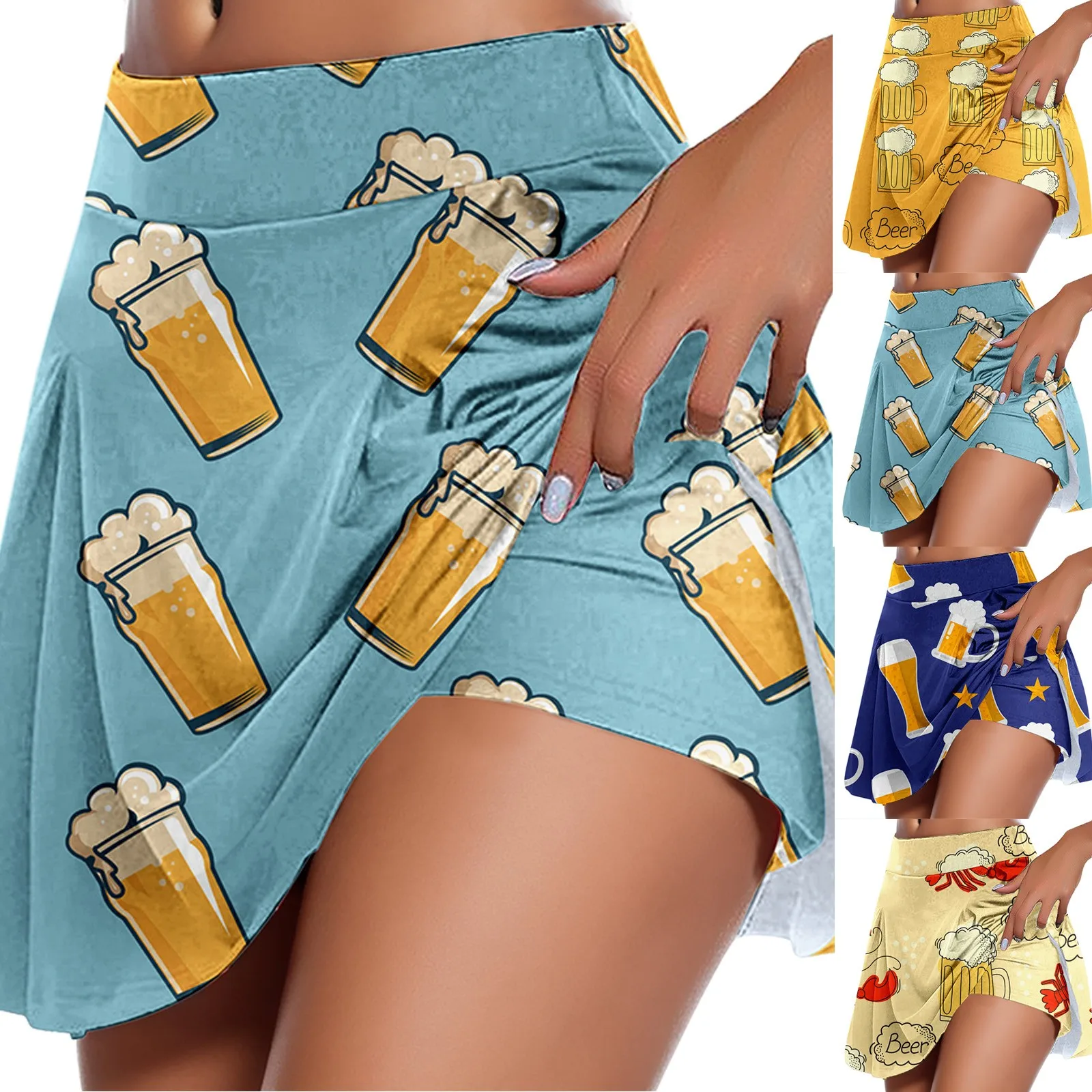 

2024 Summer Women's Daily Fashion Casual Print Tennis Skirts Yoga Sport High Waist Short Skirt Quick Dry Half Length Skirts