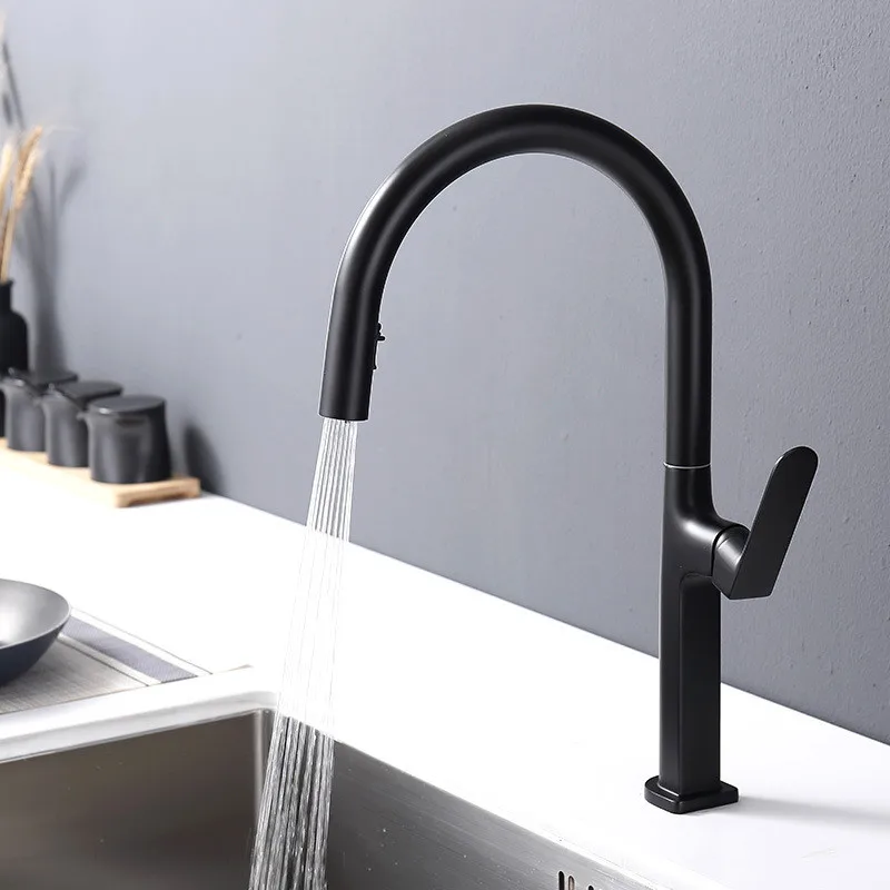 

Kitchen Faucets Gray Faucet for Kitchen Sink Brushed Gold Pull Out Black Spring Spout Mixers Tap Hot Cold Water Crane