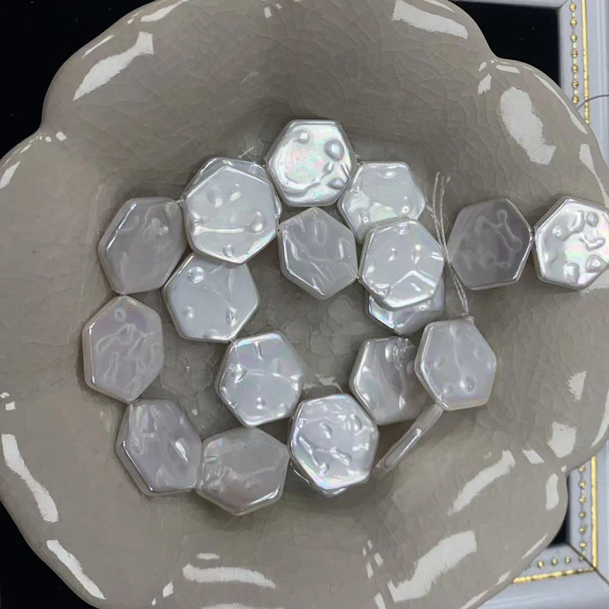 Imitation Pearl Shell Powder Exquisite Hexagon Beads 18mm For Jewelry Making DIY Necklace Earrings Chain Accessory