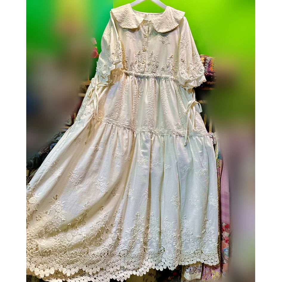

Vintage Cotton Eyelet Lace Rococo Victorian Long Dress for Women Wedding Mori Girl Lolita Goblincore Birthday Evening Midi Dress