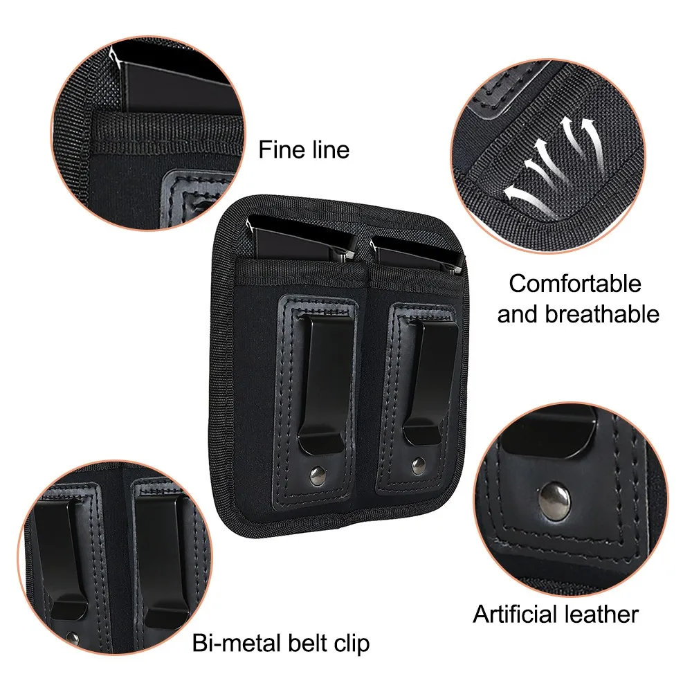 IWB Mag Pouch 9mm .40 .45 .380 .357 Single Double Magazine Pouch with Metal Clip Concealed Carry Mag Holster Knife Holster