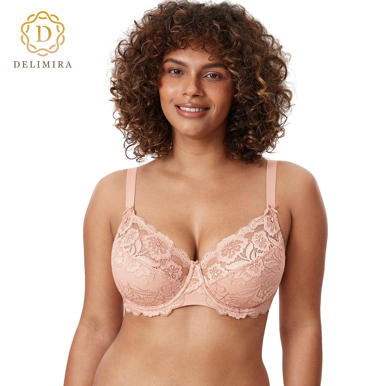 Delimira Women Full Coverage Underwired Non-Foam Plus Size Minimizer Floral Lace Bra