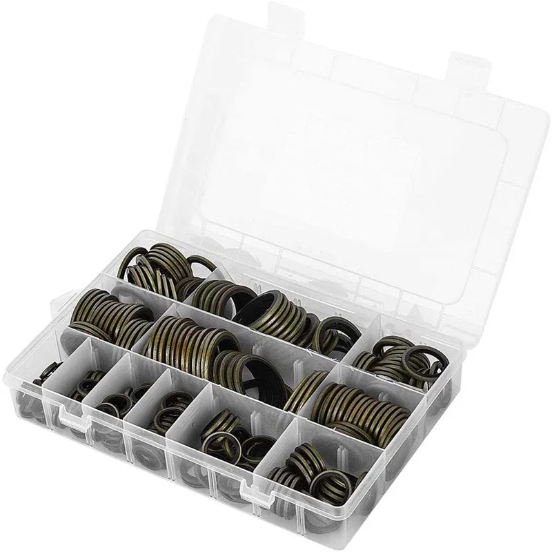 240pcs Hydraulic Rubber Bonded Washer Oil Drain Plug Gasket Set High Pressure Metal Sealing Ring Kit for Automotive Engine