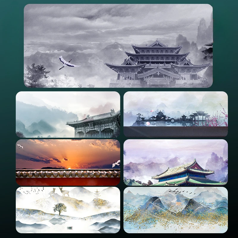 

Chinese Style Mouse Pad Oversize China-Chic Ancient Style Landscape Painting Personality Keyboard Pad with Thickened Edge