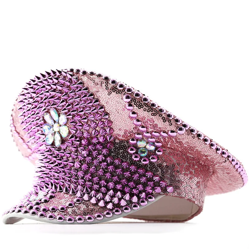 トレンディな-temushein-タッセル-ラインストーン-パウダー-スパンコール-ネイビー-フラット-シルクハット