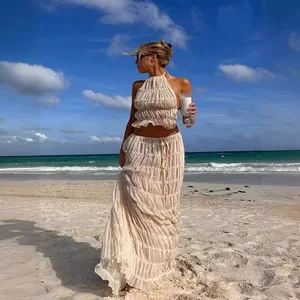 Langer Rock mit Kragen im weiblichen Kopfball, Rückenless -Top, Maxirock mit Spitze, Sommerkleidung für Frauen, neue Mode, Set 2 Stücke 8 Hauptverkäufe Set Women's Verao - №5