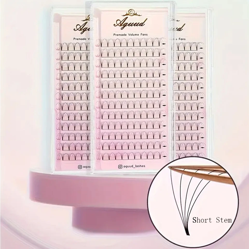 

AGUUD Premade Volume Fans Short Stem Lashes Tray Korean PBT Russian Volume Professional Eyelash Extension Faux Mink Lash Cilios