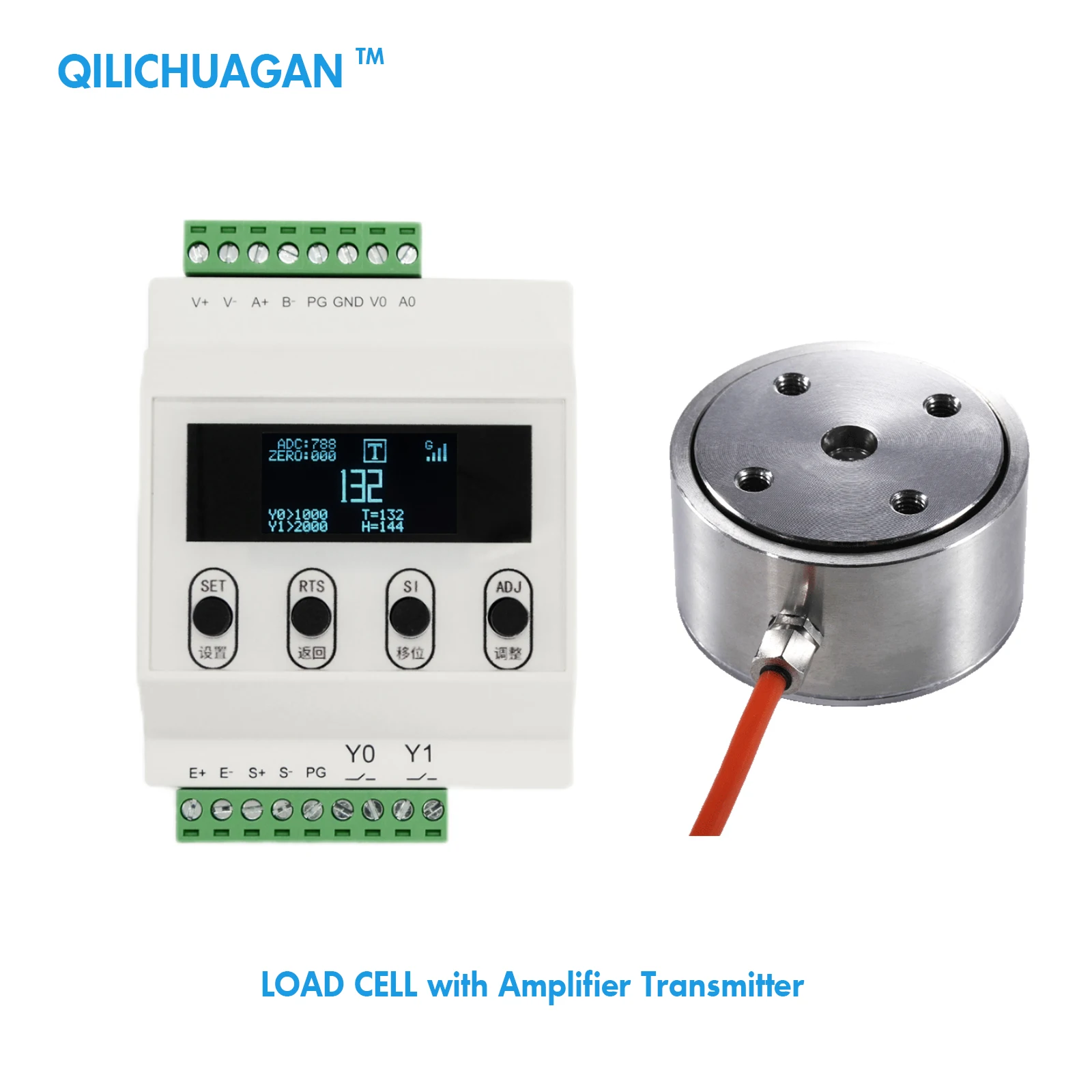 

Diaphragm Type Load Cell + Transmitter Amplifier With Display,Test Compression Force Weight Pressure Sensor Range 5kg-2000kg