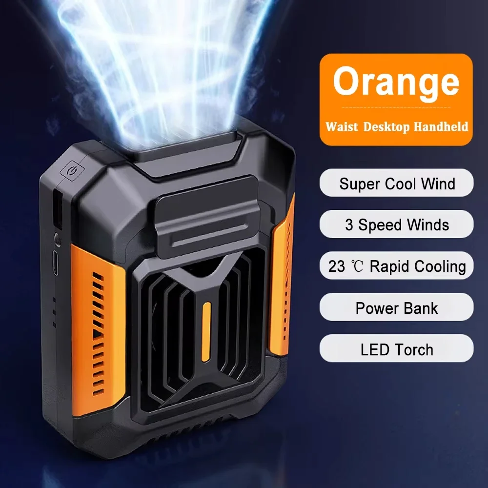 Personal Belt Clip Fan Portable Power Bank Flashlight Wearable Personal Fan Hanging Neck Fan for Outdoor Works Hiking Camping