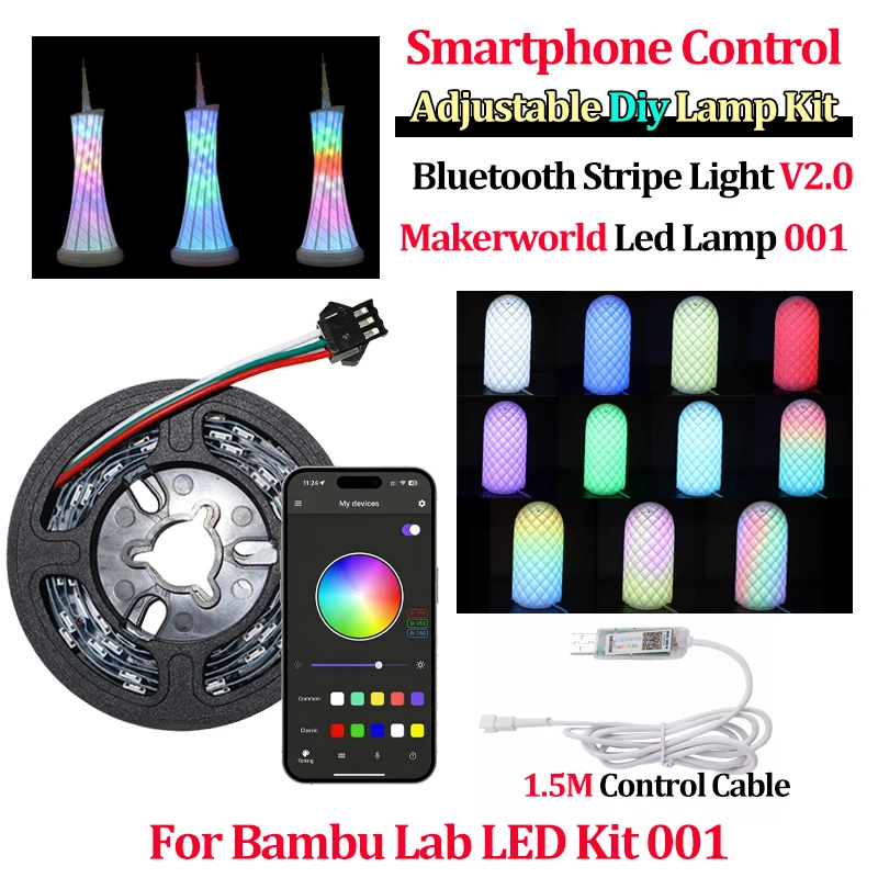 Upgrade Stripe Light For Bambu Lab LED Lamp Kit 001 DIY Model Hardware with bluetooth control 3D Printer Adjustable Light Kit001