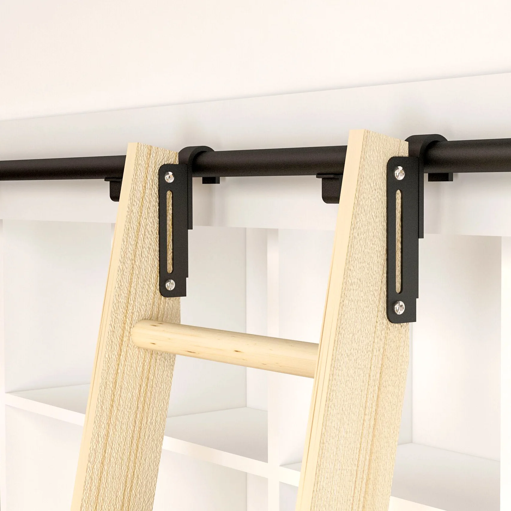 Imagem -02 - Gancho na Biblioteca Deslizante Escada Hardware Kit Telescópica Gancho Superior Rolo de Freio Inferior Acabamento Preto Rústico sem Escada